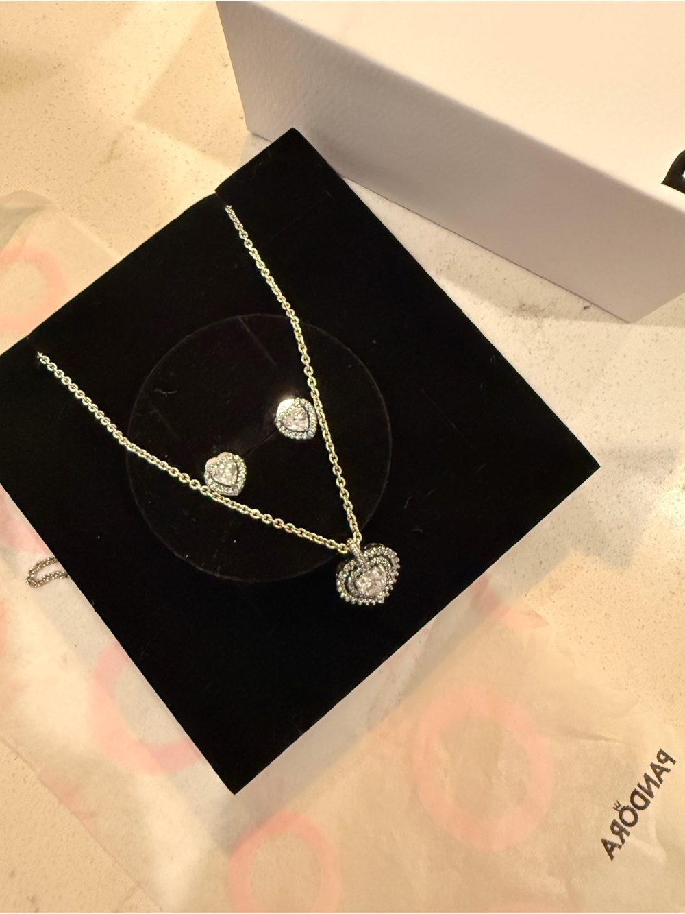 Pandora Silver Heart Pendant Necklace with Matching Stud Earrings
